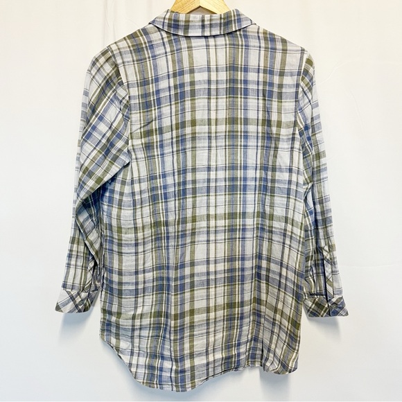J. Jill Love Linen White Blue & Green Plaid Long Sleeve Tunic Size Small Petite - Picture 2 of 8